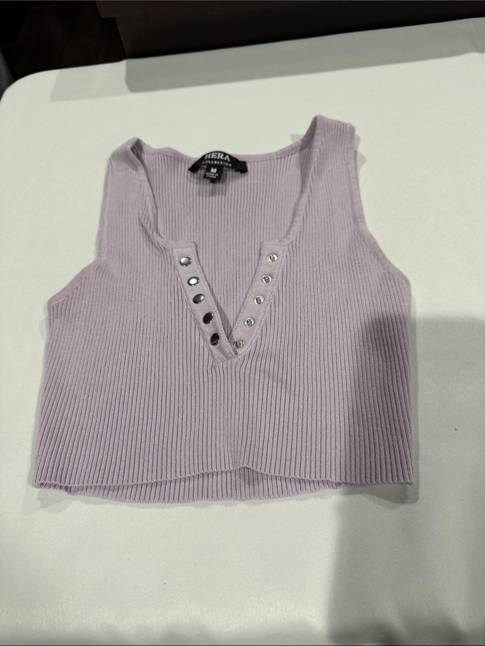 Hera Collection Lavender Ribbed Crop Tank with Silver Grommets
